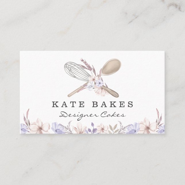 Cake Baking Chef Floral Watercolor Business Card (Front)
