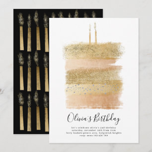 Cake Birthday Invite, Girls Second Birthday Gold Invitation