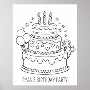 Cake Birthday Party Colouring Poster