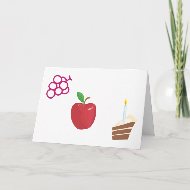 cake, candle, apple, grapes holiday card (Front)