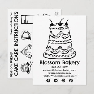 Cake Care Card Instructions Bakery Wedding Bday