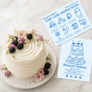 Cake Care Card Instructions Bakery Wedding Bday