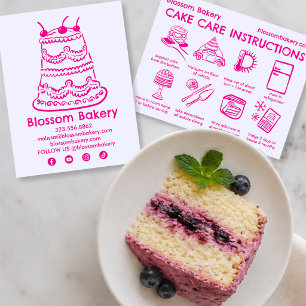 Cake Care Card Instructions Bakery Wedding Bday