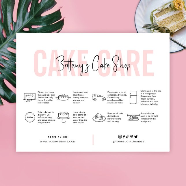 Cake Care Guide Pink Aesthetic Bakery Thank You Card (Creator Uploaded)