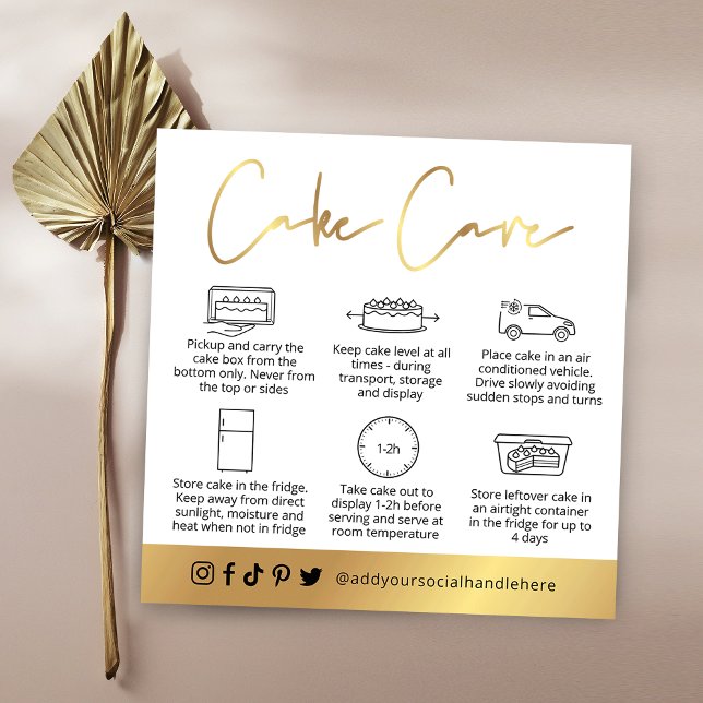 Cake Care Guide White & Gold Script Logo Card (Creator Uploaded)
