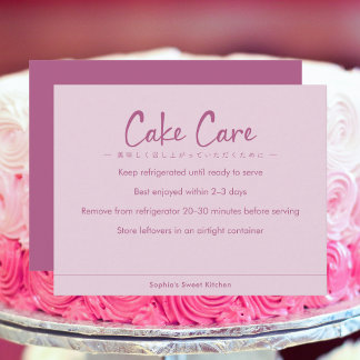 Cake Care Instructions Pink Simple Text Thank You Card