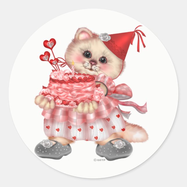 CAKE CAT AutoCollant round Stickers Large, 3 inch (Front)
