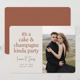 Cake Champagne Fun Typography Terracotta Wedding  Save The Date
