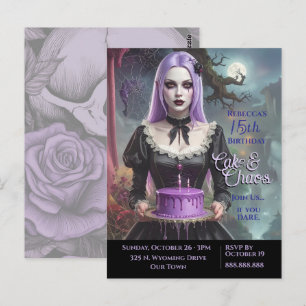 Cake & Chaos, Purple Goth Teen Girl Birthday Postcard