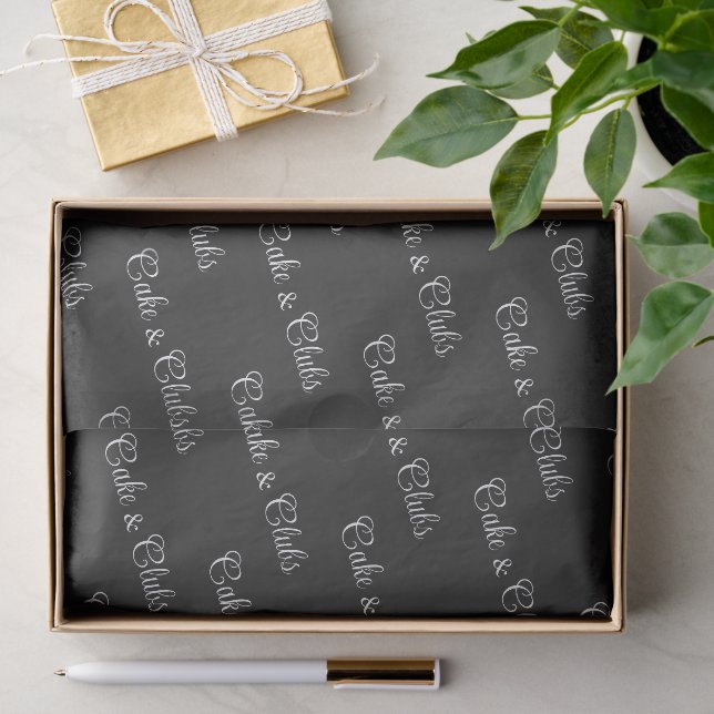 'Cake & Clubs' Sleek Black & Clean White Script  Tissue Paper (Gift)