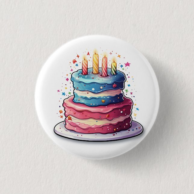 Cake, colourful cake design 3 cm round badge (Front)