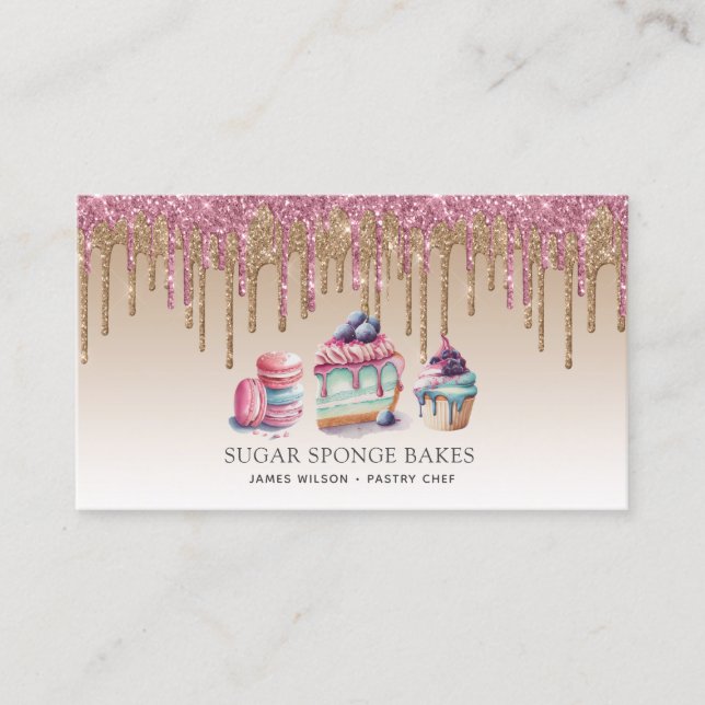 Cake Cookies Cupcake Pastry Chef Glitter Business Card (Front)