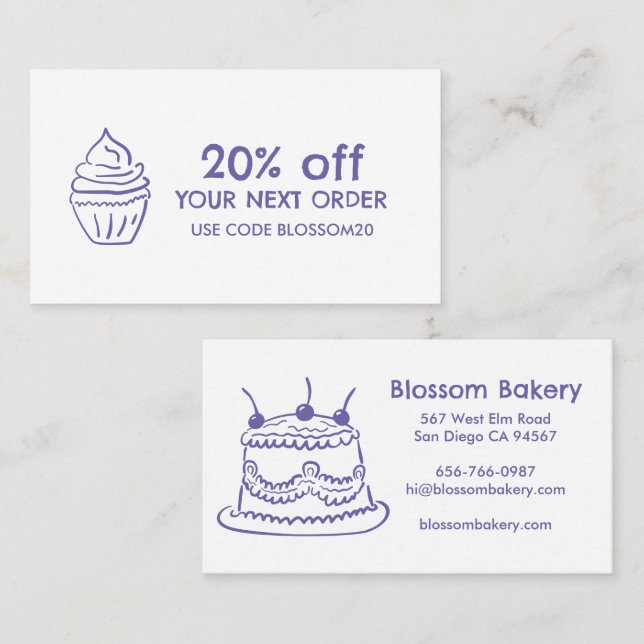 Cake Cupcake Bakery Dessert Catering Rewards  Discount Card (Front/Back)