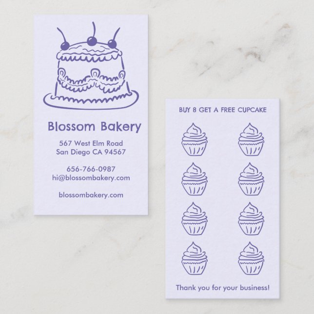Cake Cupcake Bakery Dessert Catering Rewards  Loyalty Card (Front/Back)