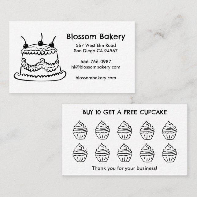 Cake Cupcake Bakery Dessert Catering Rewards  Loyalty Card (Front/Back)