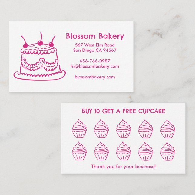 Cake Cupcake Bakery Dessert Catering Rewards  Loyalty Card (Front/Back)