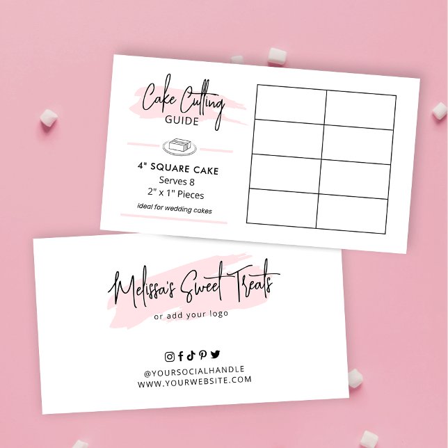 Cake Cutting Guide 4" Square Cake Portions Diagram Enclosure Card (4 inch square cake cutting guide for 2x1" wedding portions)