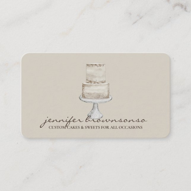 Cake Decor Simple Pastry beige Business Card (Front)