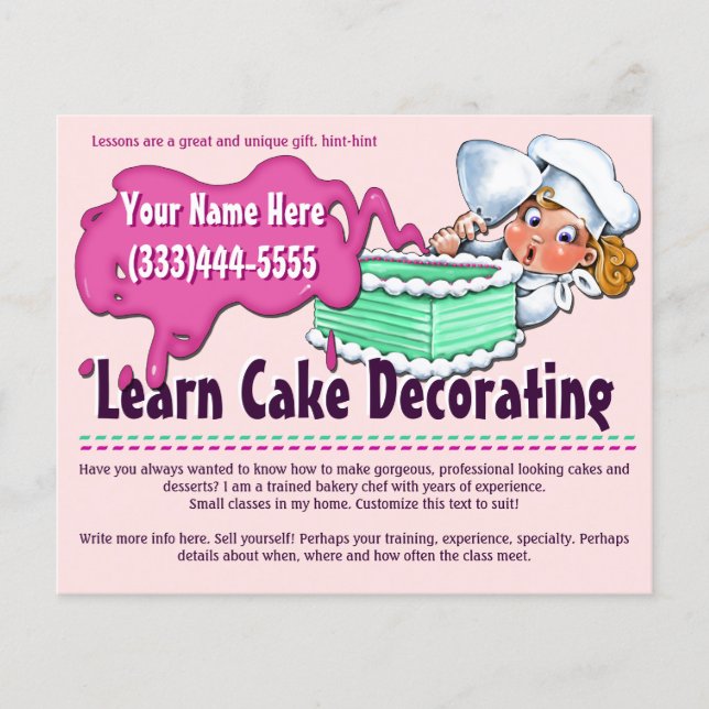 Cake Decorating. Baking. Classes. Lessons Flyer (Front)
