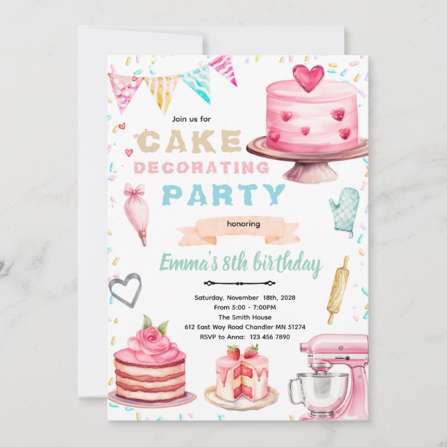 Cake decorating theme party invitation (Front)