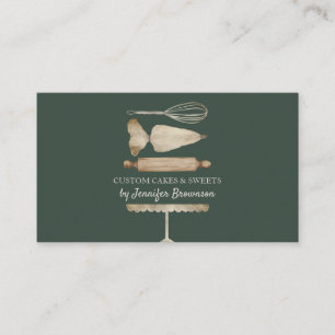 Cake Decoration Bakery Utensils sage retro gold Business Card