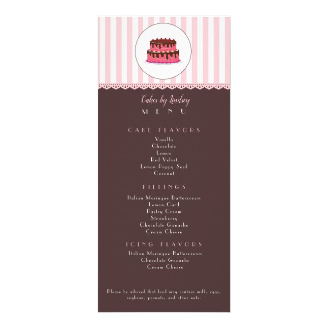 Cake Decorator PINK BROWN Bakery CUTE Rack Card (Front)