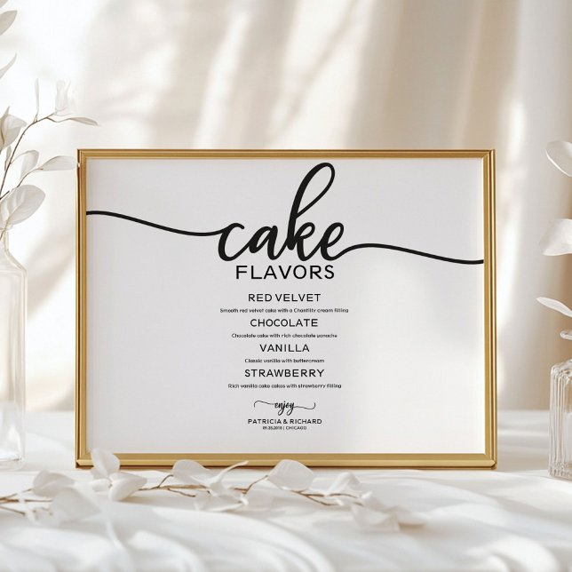 Cake Flavours Black And White Calligraphy Sign (Creator Uploaded)