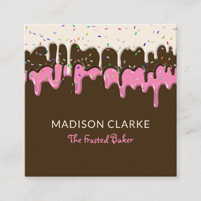 Cake Frosting Professional Baker Bakery Square Business Card (Front)