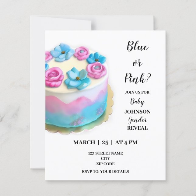 Cake gender reveal invitation (Front)
