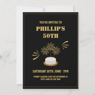 Cake Gold & black 50th birthday Party Invitation