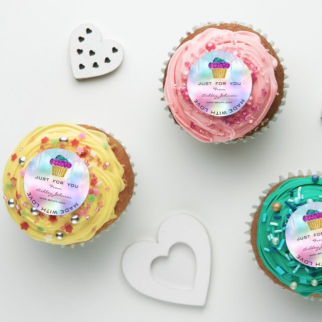 Cake Homemade Bakery Sweets Muffins Logo Ombre Classic Round Sticker (Cake Homemade Bakery Sweets Muffins Logo Ombre Classic Round Sticker)