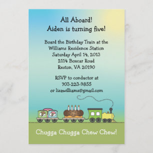 Cake & Ice Cream Birthday Train - 5x7 size Invitation