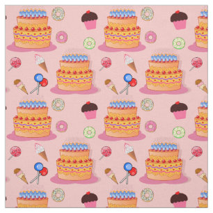 Cake, Ice-cream, Lollipop, Cupcakes Design Pattern Fabric