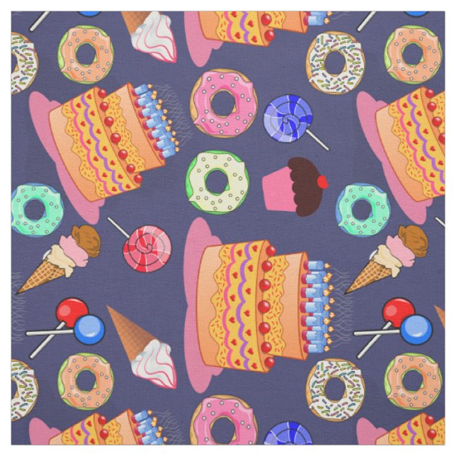 Cake, Ice-cream, Lollipop, Cupcakes, Doughnut Fun Fabric (Swatch)