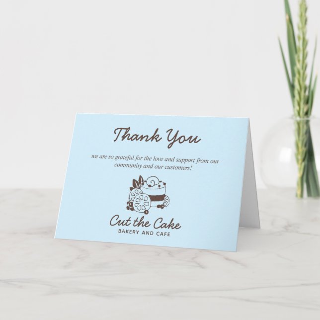 Cake Logo Bakery Business Reopening Thank You Card (Front)