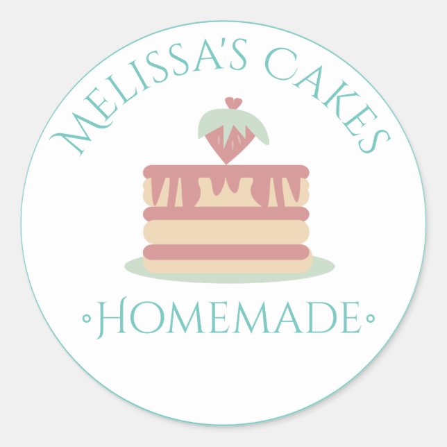 Cake Logo Stickers Homemade Bakery Strawberry (Front)
