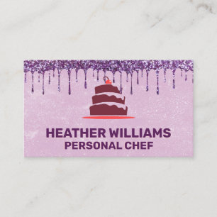 Cake Logo Whisk Purple Glitter Icing Business Card