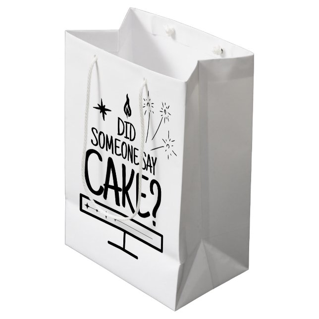 Cake Lover Quote Minimal Black Typography White Medium Gift Bag (Front Angled)