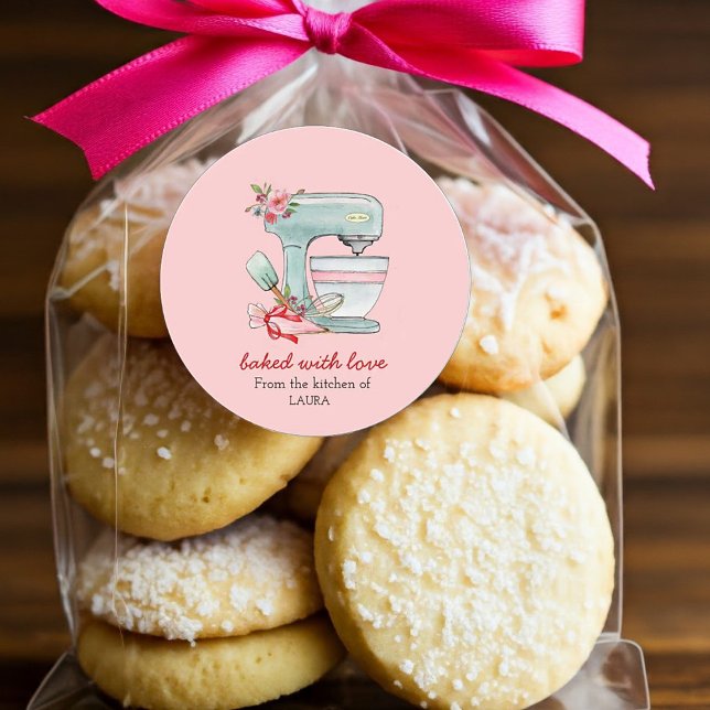 Cake mixer "Baked with love" pink Classic Round Sticker (Creator Uploaded)