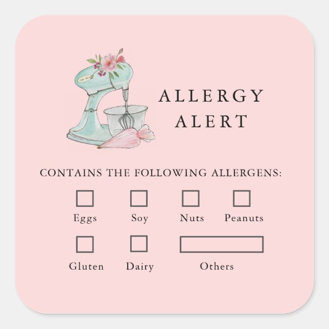 Cake mixer Bakery Food Safety Allergy Alert Pink  Square Sticker (Front)