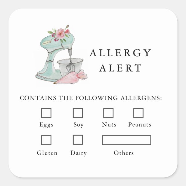 Cake mixer Bakery Food Safety Allergy Alert  Square Sticker (Front)