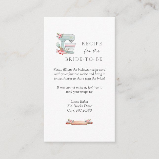 Cake Mixer Bridal Shower recipe request  Enclosure Card (Front)
