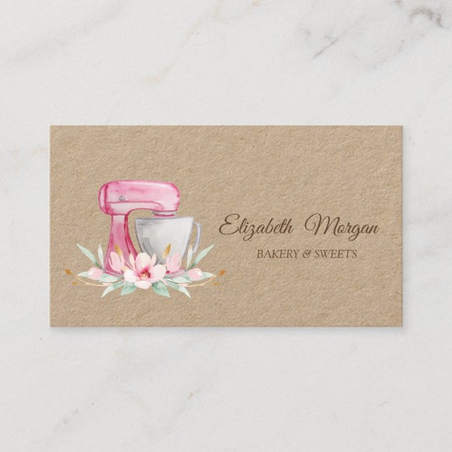 Cake Mixer Flowers Bakery Business Card (Front)