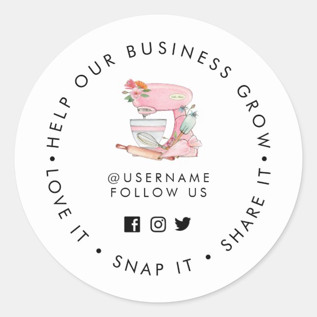 Cake mixer Help our Business Grow Social media Classic Round Sticker (Front)