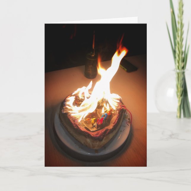 Cake on fire birthday card (Front)