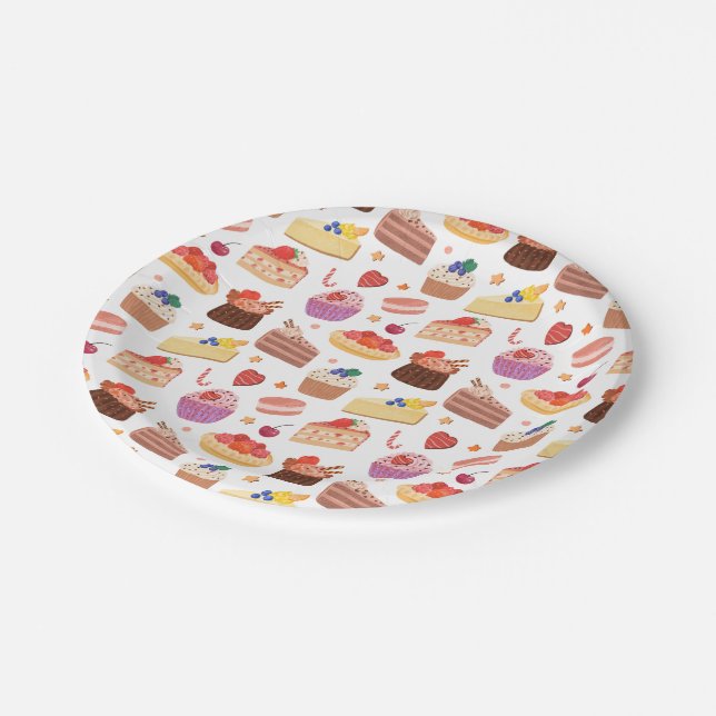 Cake Pies Cupcakes Deserts Galore Paper Plate (Angled)