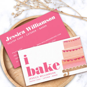 Cake Pink Orange Gold Pastry Chef Bake Bold Type Business Card