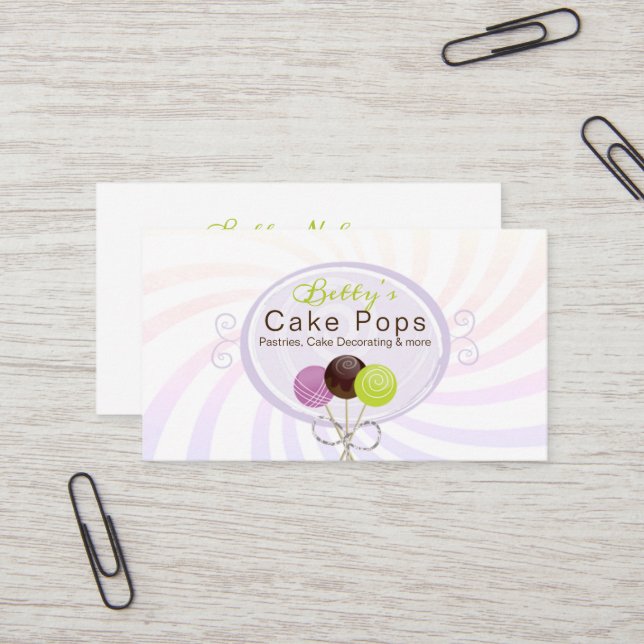 Cake Pop Bakery Stylish Design Business Card (Front/Back In Situ)