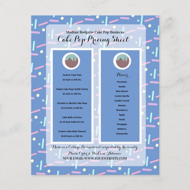 Cake Pop Business Logo Sprinkles Pricing List Flyer (Front)