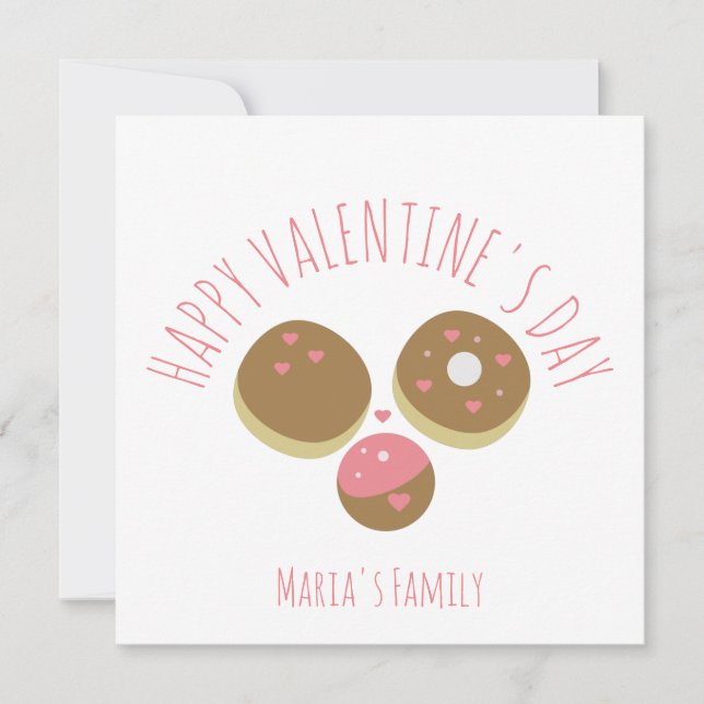Cake Pop Doughnut Valentines Day Pink Red Script  Card (Front)
